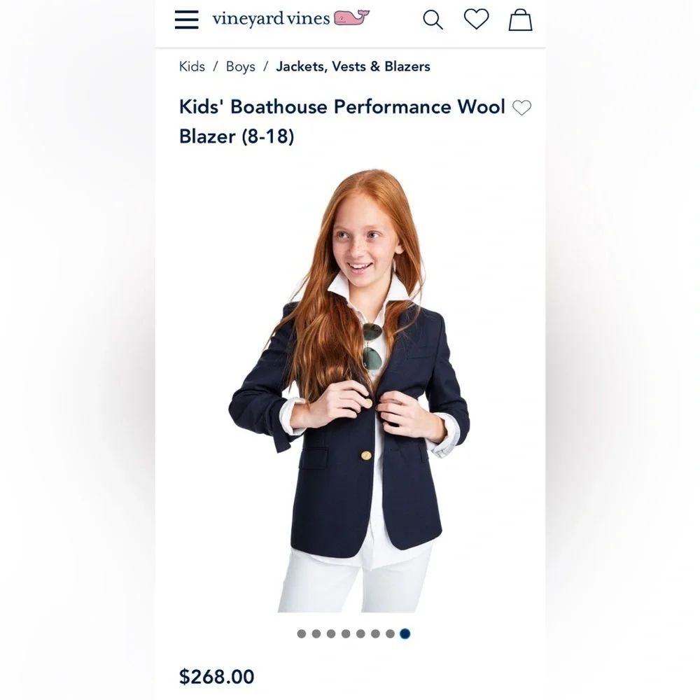 Vineyard Vines Kids' Boathouse Performance Wool Blazer Navy Size 16 EUC